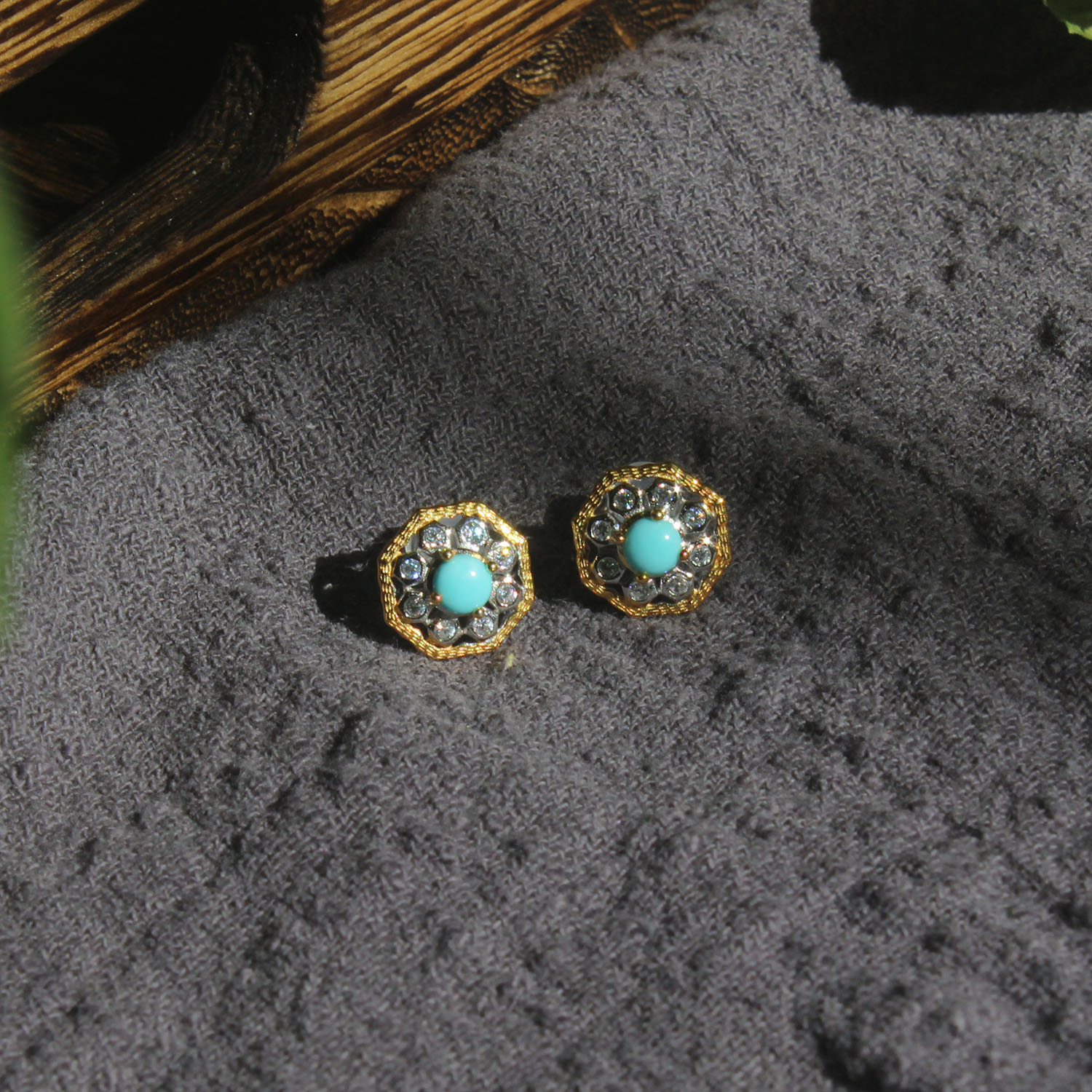 天然原矿美松绿松石睡美人耳钉