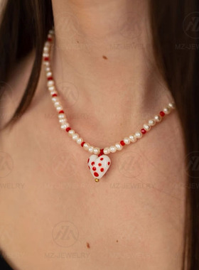 爱心点琉璃项链时髦锁骨链耳环女