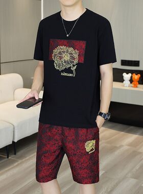 欧货AN&LV/岸绿男士休闲时尚套装夏季潮流短裤2025年潮牌刺绣短袖