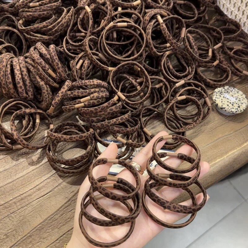 韩国纯色豹纹头绳橡皮筋高弹力耐用发绳简约新款发圈百搭发饰