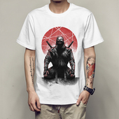 日本原宿复古武士T恤衫 打坐 上衣夏季 忍者 刺客圆领印花短袖