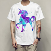 T恤上衣潮款 2019夏季 马男士 T恤青少年男女圆领短袖 新款 彩色飞奔