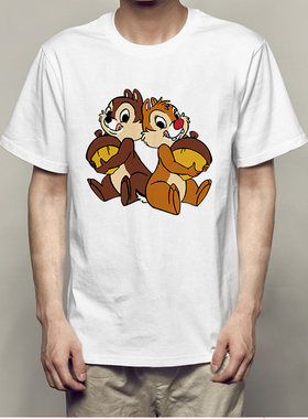 夏季2020新款奇奇帝帝花栗鼠t恤情侣白色短袖体恤卡通印花衣服