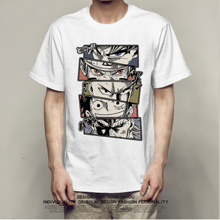 新款动漫主角眼神T恤鸣人超级赛亚人琦玉老师路飞纯色短袖夏宽松