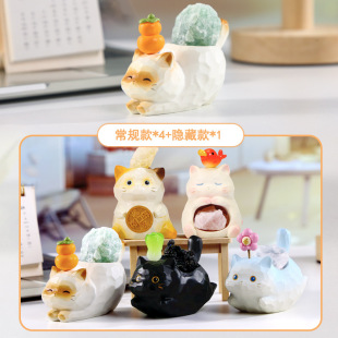 饰品礼物 猫猫能量PAI水晶盲盒小动物桌面摆件客厅工位解压树脂装