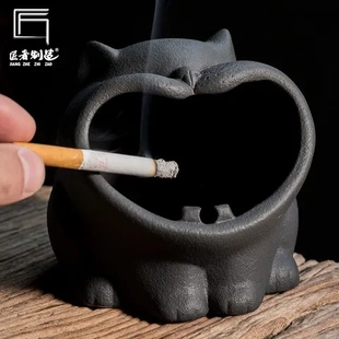 家用可爱卡通猫 防风烟灰缸简约飞防陶瓷礼品灰大烟缸车载创意个性