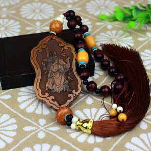 桃木雕刻关公武财神车载挂件男女士汽车装饰品车内后视镜平安吊坠