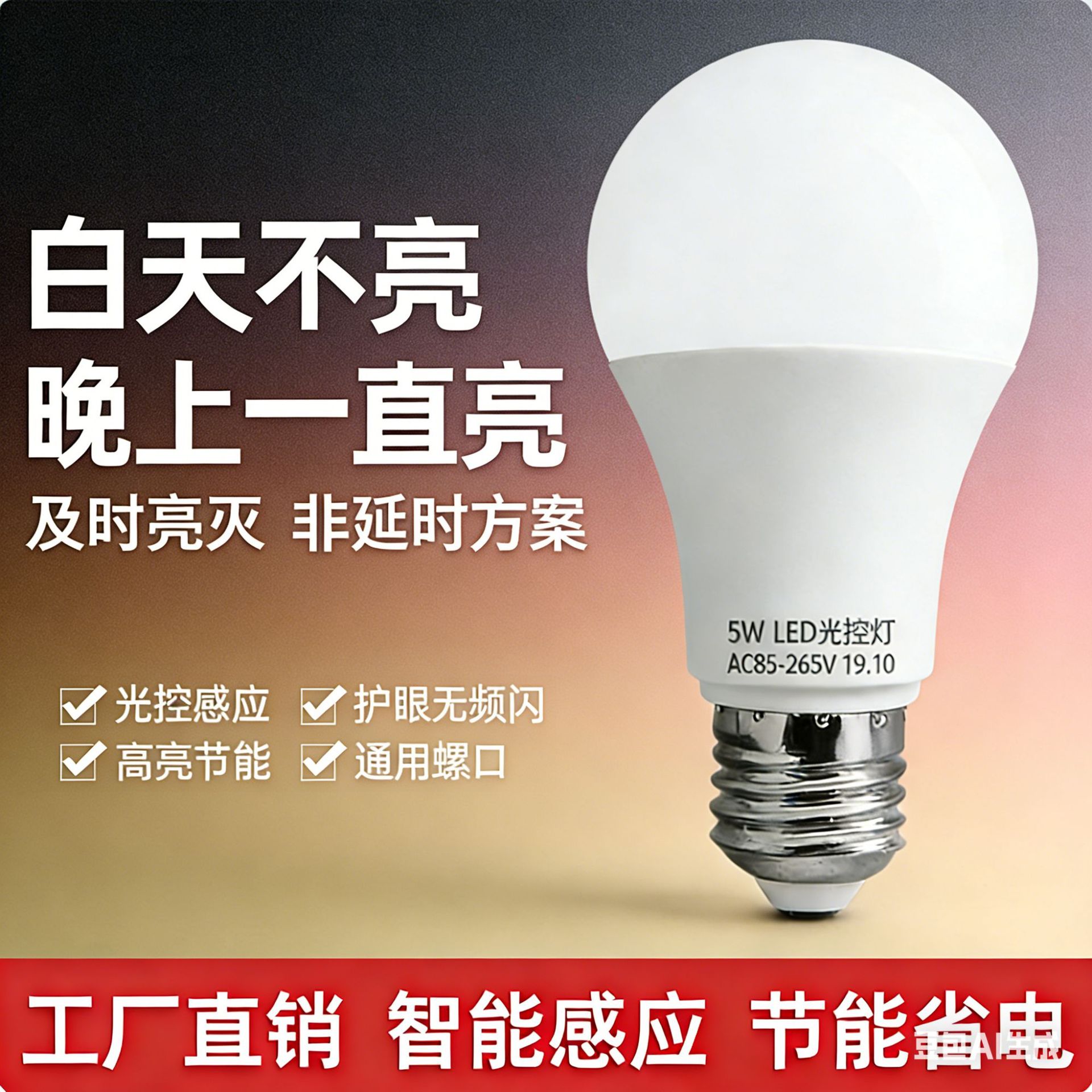 智能光控感应LED球泡E27螺口节能灯泡过道走廊阳台夜灯110V220V图片