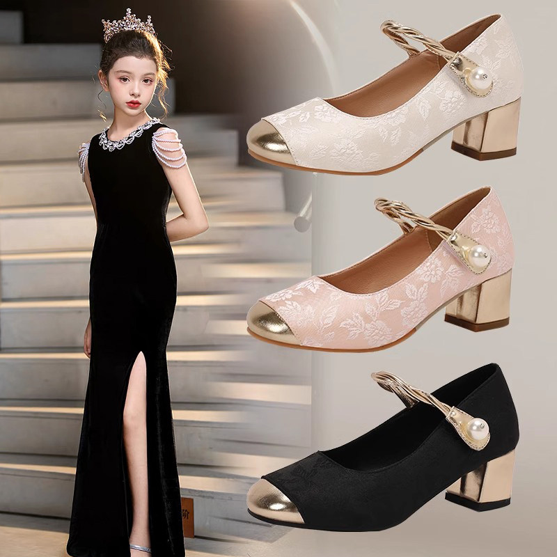 女童汉服鞋春秋中大童女孩演出鞋配旗袍走秀礼服高跟鞋儿童公主鞋