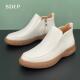 白色头层牛皮软皮软底高帮加绒加厚保暖皮鞋 新款 子 男士 SDEP秋冬季