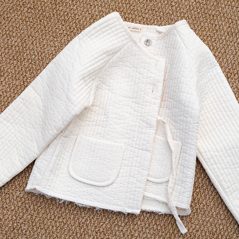 韩国进口正品春秋女童柔软舒适时尚百搭圆领空气棉口袋长袖外套