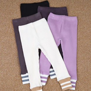 韩国进口春秋男女童柔软舒适时尚百搭坑条纹收口打底长裤爆款裤
