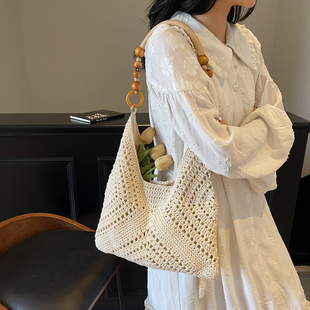 棉线钩织包女夏天海边度假沙滩包旅行度假编织包文艺小清新托特包