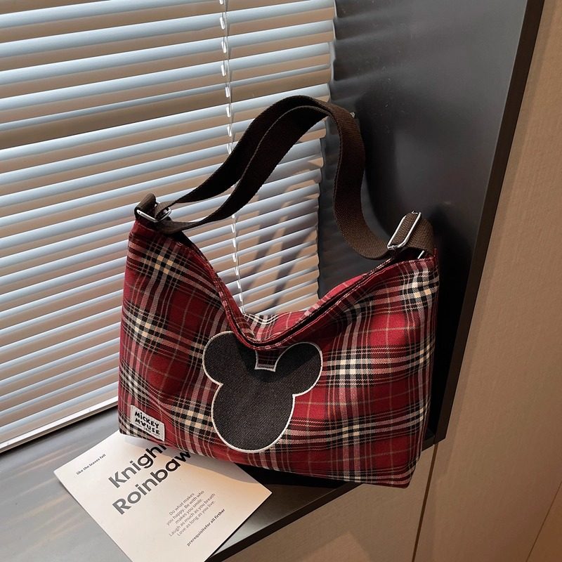 慵懒风文艺格子帆布包包女2025新款格纹米奇托特包通勤单肩斜挎包