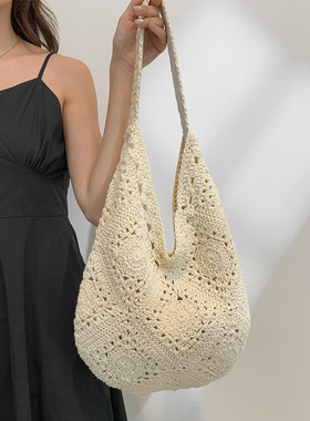 文艺森系手工编织包包休闲大容量单肩腋下包海边度假沙滩包钩织包