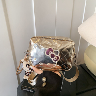 Hello Kitty镭射小方包女包2025新款可爱少女菱格单肩包斜挎小包