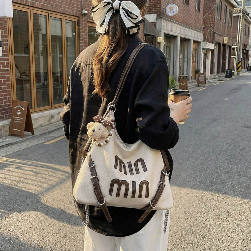 大容量字母托特包2026新款百搭休闲单肩包小清新多用通勤双肩背包