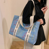 泰国Gentle Woman字母托特包帆布牛仔包包2024新款 小众休闲单肩包