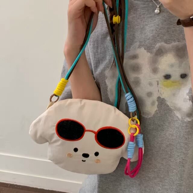 可爱卡通少女心手机包春季新款轻便尼龙韩系迷你多巴胺撞色斜挎包