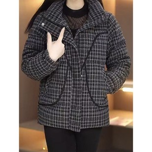 短款棉服女冬季新款时尚宽松大码格子棉袄加厚保暖妈妈装棉衣外套