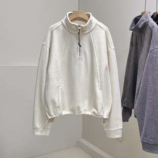 仿羊绒垂感软糯小立领半拉链卫衣女秋冬新款宽松显瘦慵懒风上衣