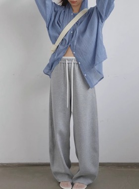 PP家 韩系复古撞色腰头弯刀裤女春季新款宽松显瘦阔腿直筒卫裤