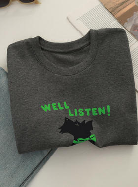 灰色卡通小狗印花短袖T恤女2024夏季新款潮流百搭显瘦圆领上衣ins