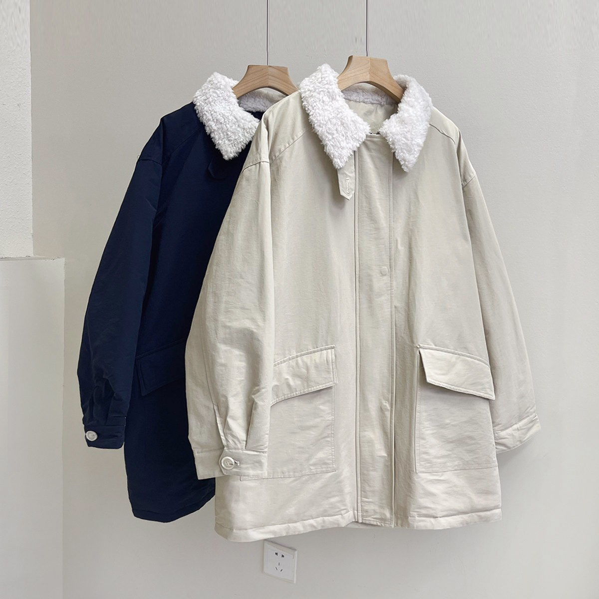 加厚保暖羊羔毛小立领中长款派克服棉衣女冬季新款夹棉百搭外套