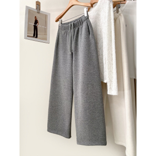 冬季 米色休闲裤 新款 阔腿卫裤 女 显瘦拉腿窄版 加绒加厚保暖奶芙裤