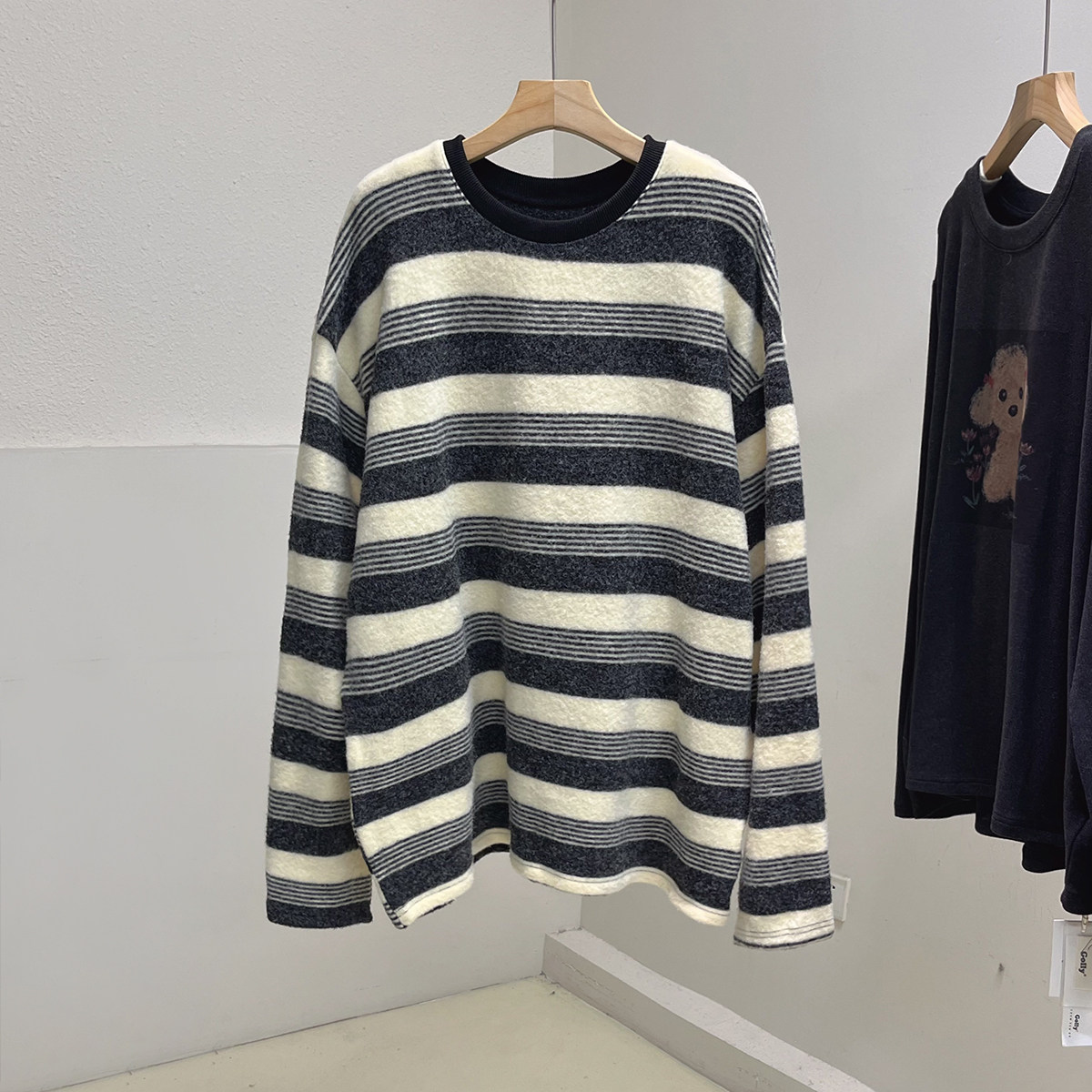 软糯厚实毛绒绒韩版加厚条纹长袖T恤女宽松休闲冬季内搭上衣卫衣,女装/女士精品,T恤,淘宝优惠券,粉丝福利购,淘宝优惠卷