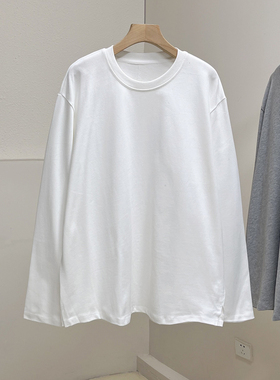 叠穿神器！纯棉磨毛秋季新款宽松休闲白色圆领长袖T恤打底衫女