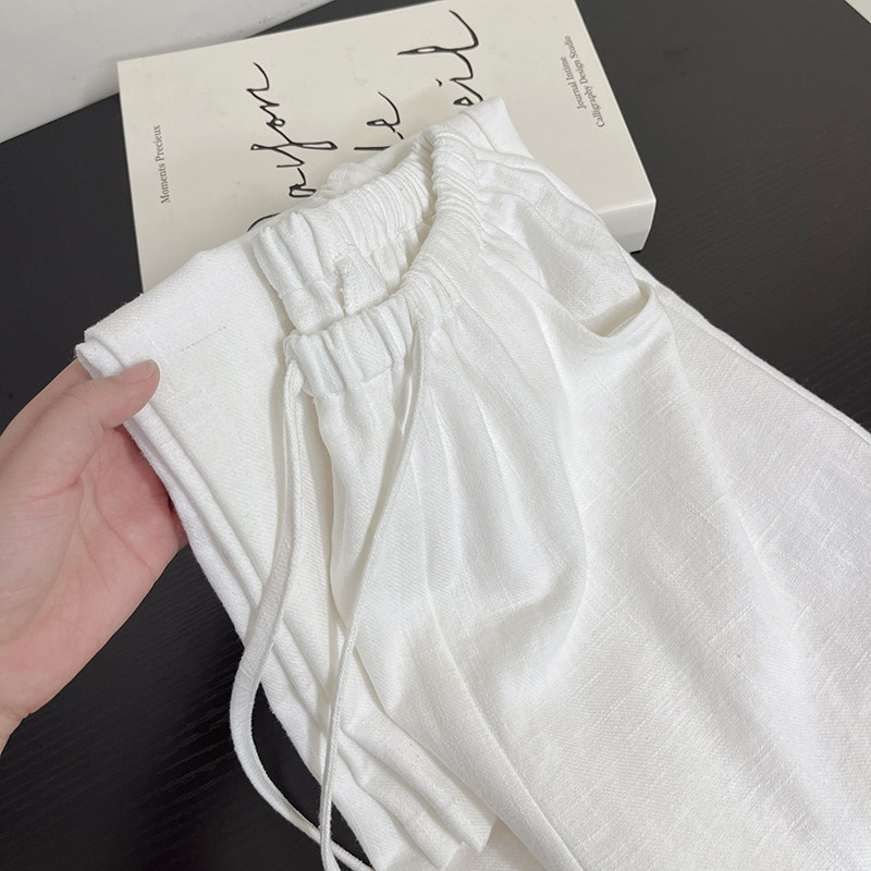 老钱风bi入～松弛感～白色水洗亚麻阔腿裤女宽松梨形身材直筒裤夏,女装/女士精品,休闲裤,淘宝优惠券,粉丝福利购,淘宝优惠卷