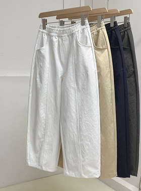 肌理感弹力松紧腰休闲百搭弯刀裤女早秋新款气球裤显瘦包边九分裤