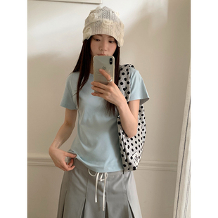 软糯短款 chao亲肤水柔棉韩版 T恤女夏新品 纯色正肩短袖 打底 基础款