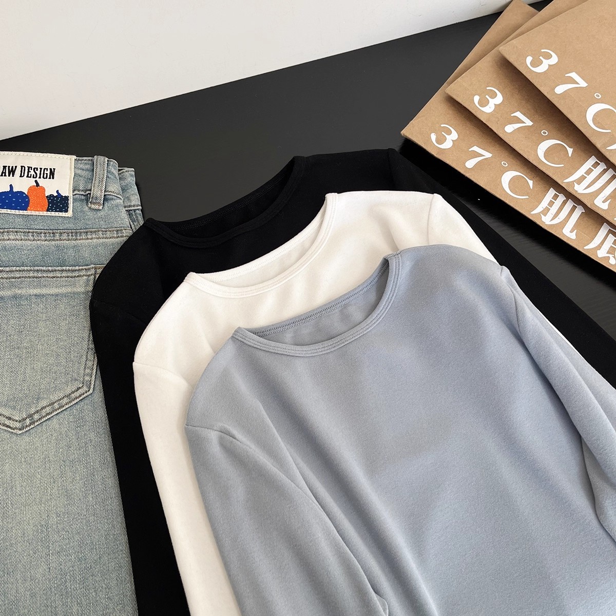 仿羊绒双面磨毛肌底衣基础款圆领打底衫女秋冬加厚保暖长袖T恤衫