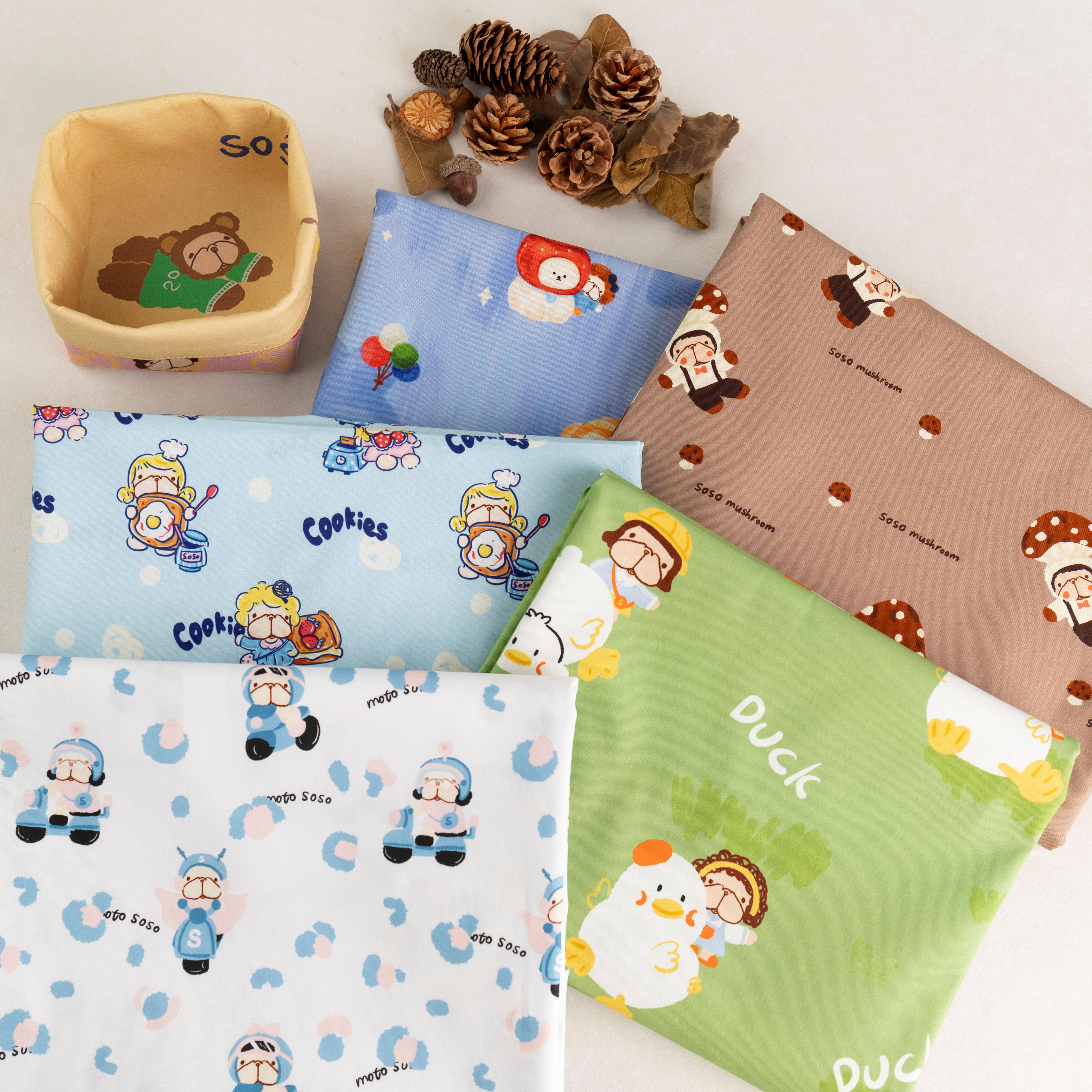 清仓2 BooBoo 平纹水洗纯棉 棉布衬衫连衣裙背带裤卡通手工面料