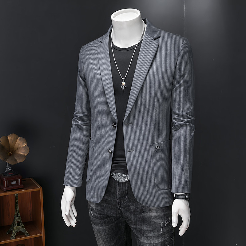 D222春秋新款竖条西装男士休闲便西服四季外套B3305P175,男装西服,电商D222