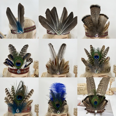 印第安羽毛头饰发带非洲酋长帽儿童走秀六一儿童节表演舞台道具