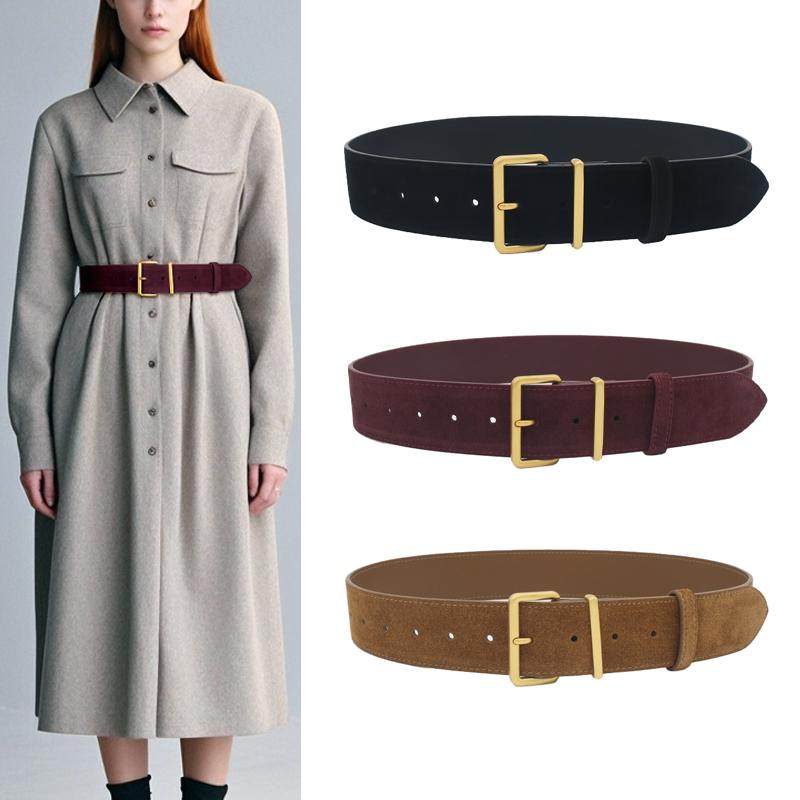 2025新款绒面腰带女装饰配裙子高级感真皮西装外套宽皮带简约百搭