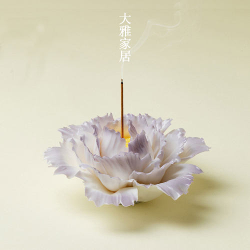 手捏牡丹香插花线香香炉非遗高端香薰摆件中式玉瓷线底座家用