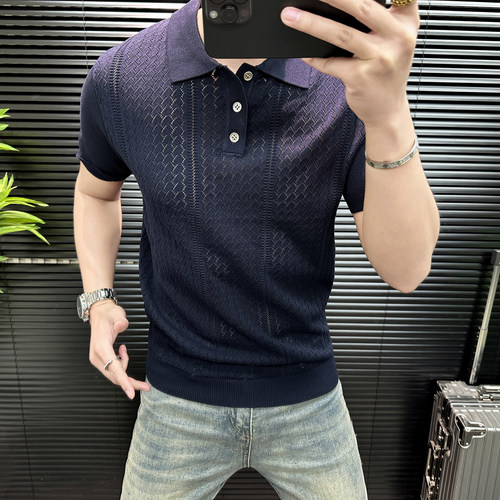 老钱风男士夏季镂空短袖Polo衫
