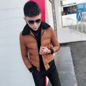 棉袄子修身 断码 帅气羊羔毛领棉服 男士 保暖短款 特价 棉衣外套冬季