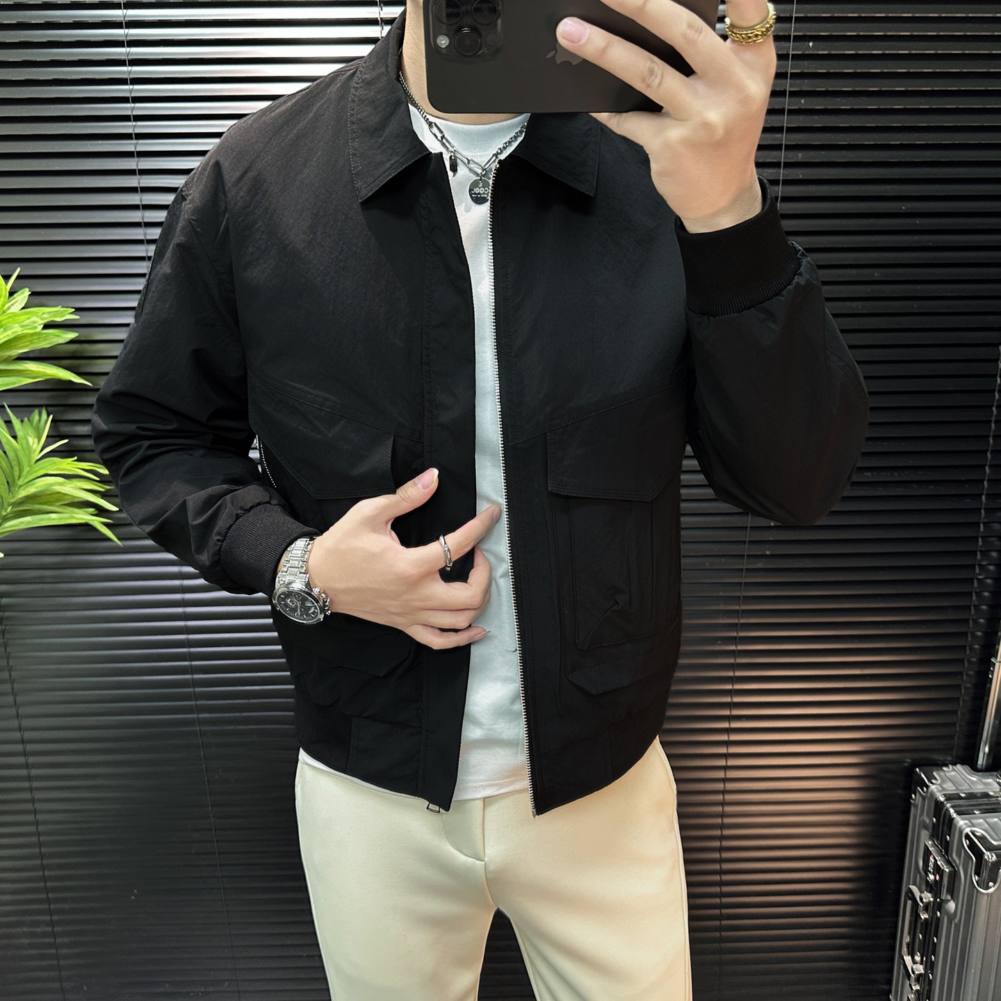 春季新款高级感翻领夹克潮牌痞帅宽松休闲工装外套男潮流宽松上衣,男装,夹克,淘宝优惠券,粉丝福利购,淘宝优惠卷