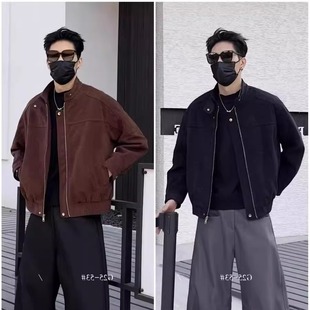 2026高品质实体同款复古麂皮绒加绒夹克冬季男宽松拉链棉服外套