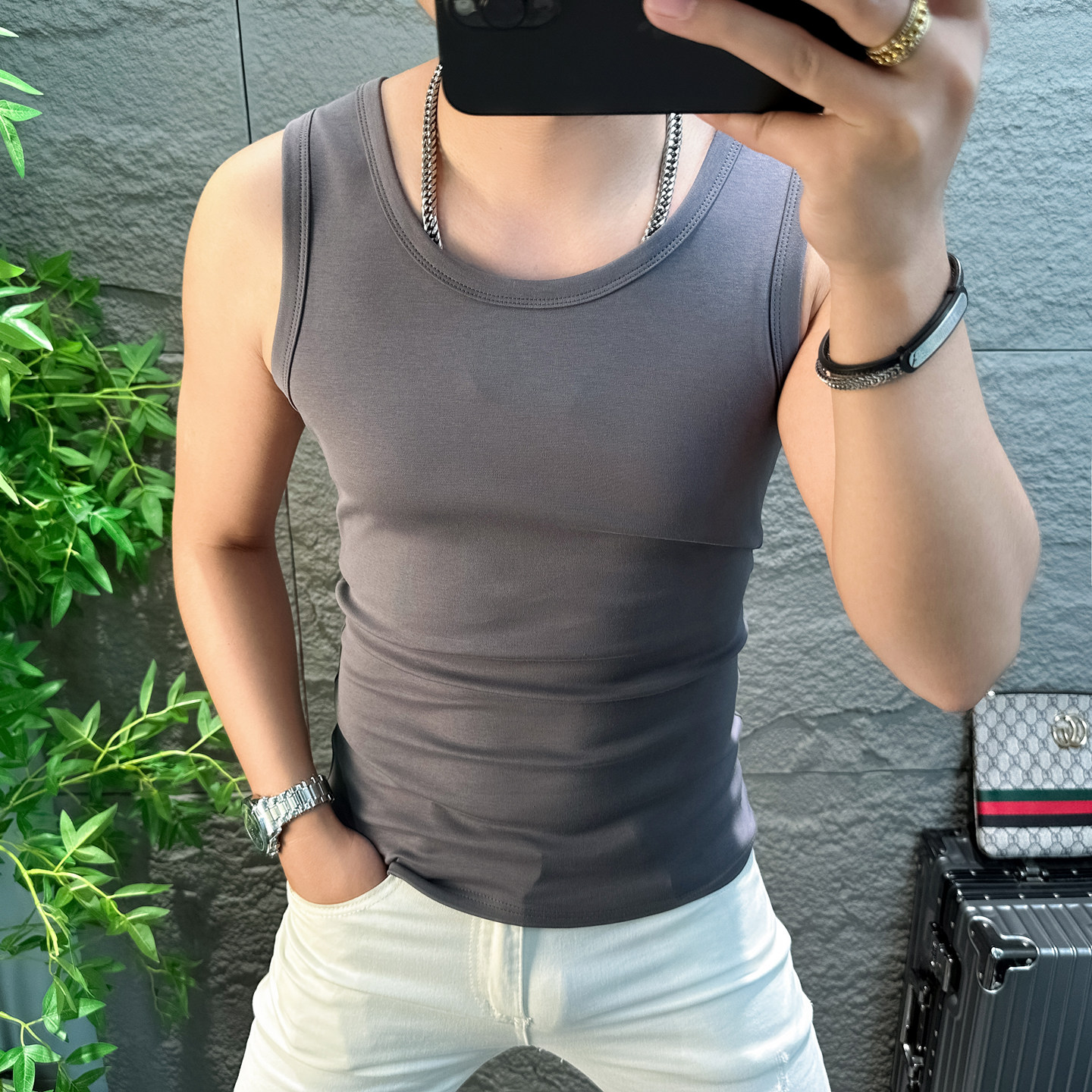 男士背心弹力棉健身无袖t恤美式坎肩运动2026新款夏季打底上衣服