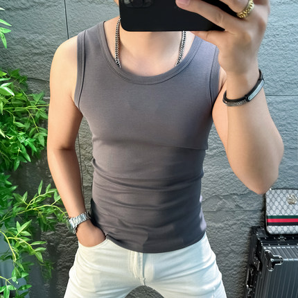 男士背心弹力棉健身无袖t恤美式坎肩运动2025新款夏季打底上衣服