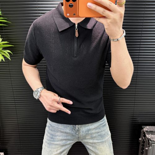 男士轻奢半拉链针织短袖Polo衫