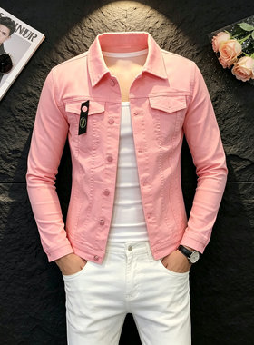 小个子男士短款修身牛仔外套显高显瘦韩版潮流青年翻领工装夹克秋