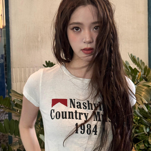 BM短袖t恤女欧阳娜娜同款美式1984字母短袖T恤女纯棉正肩bm上衣女