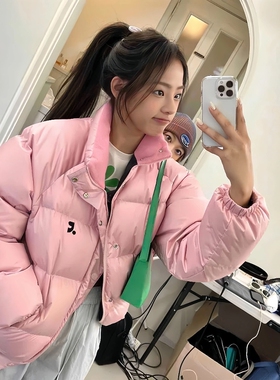 金艺琳同款粉色羽绒服女冬季新款潮牌RR同款外套面包服短款羽绒服